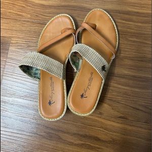 Margaritaville Leather & Woven Jute Sandals. Size 7